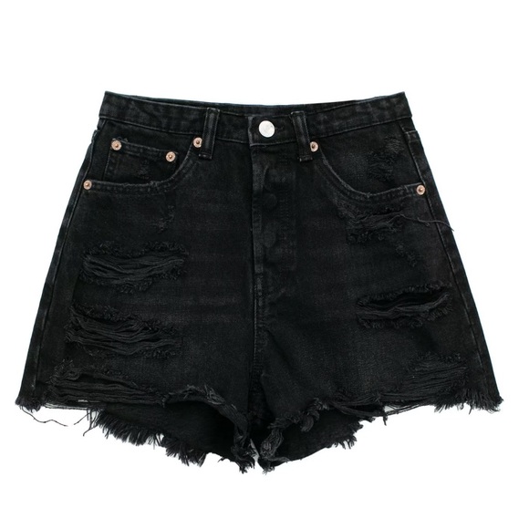 Black Distressed Denim Shorts - Picture 1 of 3